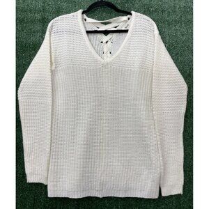iKnit Sweater Women Top Knitted White Stretch V-neck Size Large